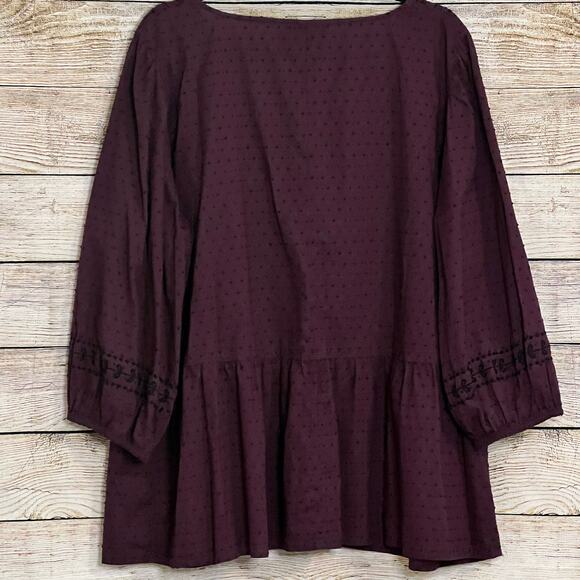 Lane Bryant Women's Top Size 20 Maroon/Burgundy Embroidered V-Neck 3/4 Sleeve - Picture 3 of 10